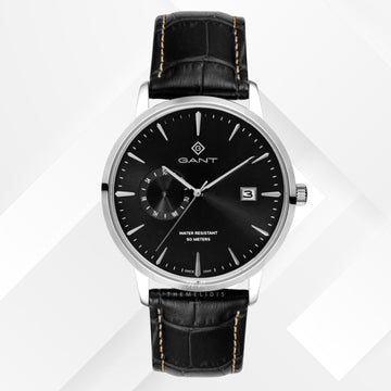 Ρολόι Gant East Hill G165001 με μαύρο  δερμάτινο λουράκι και μαύρο  καντράν διαμέτρου 43mm.